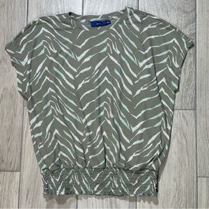 APT. 9 Green Chevron Print / Animal Stripe Shirred Cinched Waist Top Blouse S